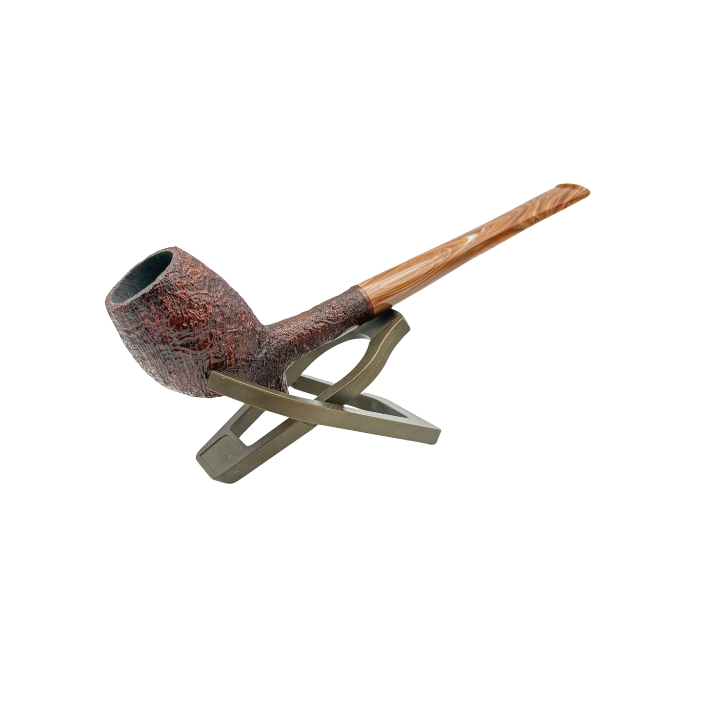 Briar Works Classic Brown Sandblasted with Brown and White Swirl stem