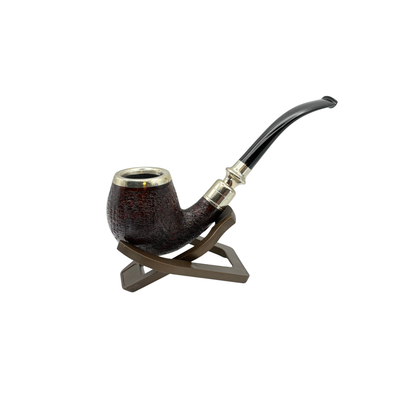 C Pipes Artisan Sandblasted Bent Billiard with Silver Accents