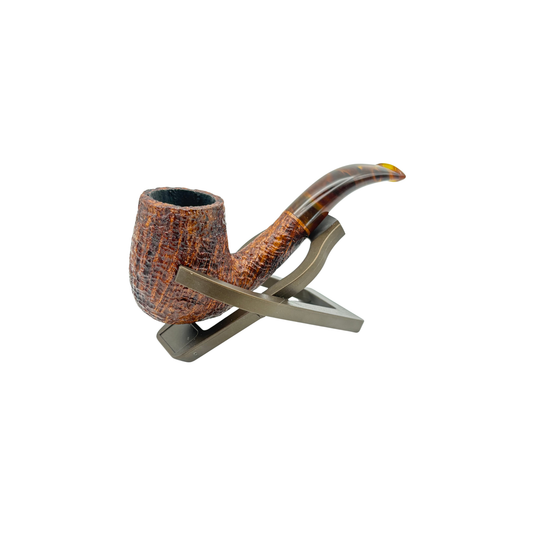 BriarWorks Classic Petite Bent Rusticated Billiard Pipe w/ Brown Swirl Stem