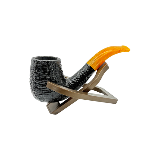 BriarWorks Classic Petite Bent Rusticated Billiard Pipe w/ Orange Swirl Stem