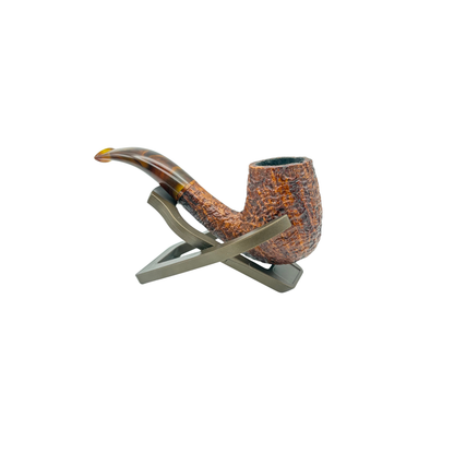 BriarWorks Classic Petite Bent Rusticated Billiard Pipe w/ Brown Swirl Stem