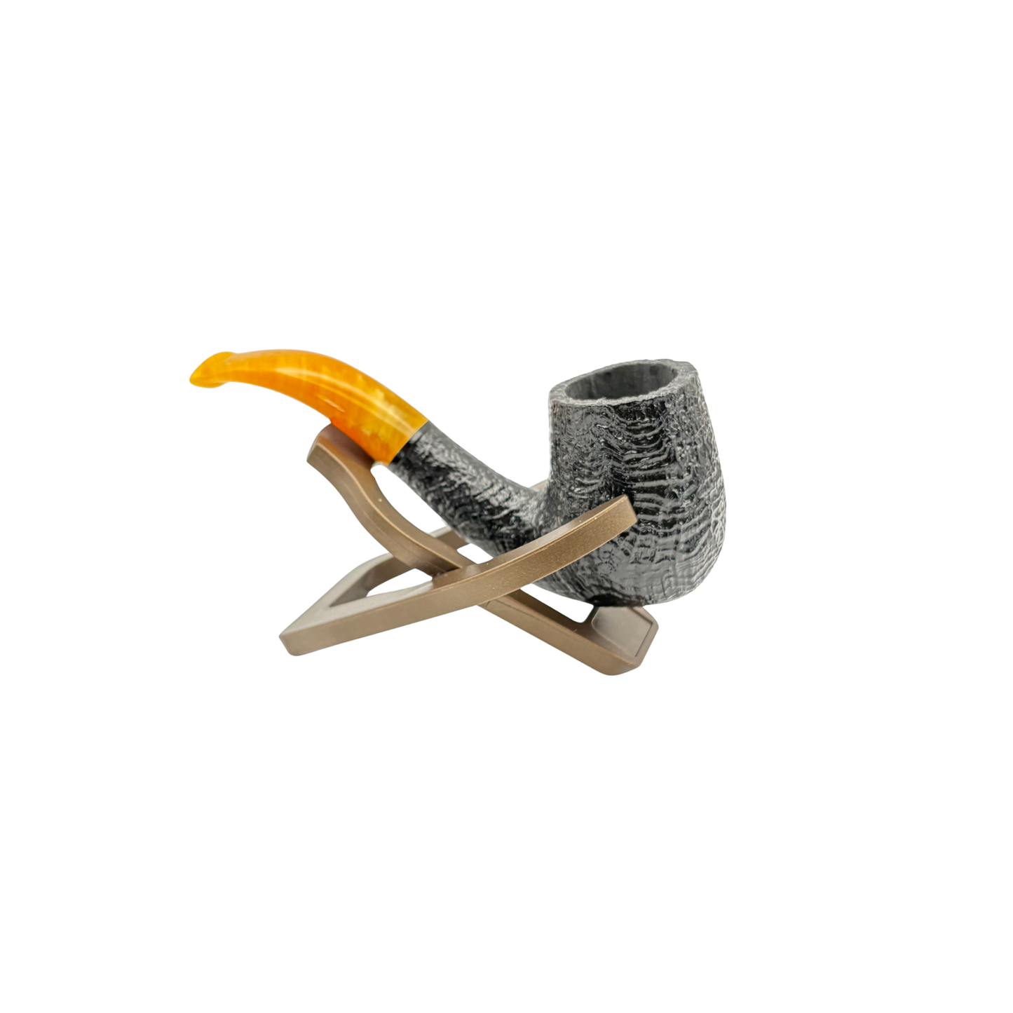 BriarWorks Classic Petite Bent Rusticated Billiard Pipe w/ Orange Swirl Stem