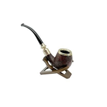 C Pipes Artisan Sandblasted Bent Billiard with Silver Accents
