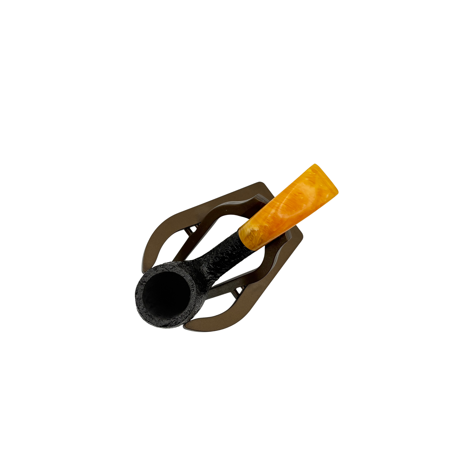 BriarWorks Classic Petite Bent Rusticated Billiard Pipe w/ Orange Swirl Stem