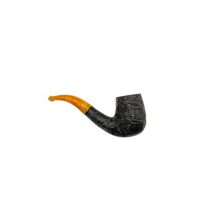 BriarWorks Classic Petite Bent Rusticated Billiard Pipe w/ Orange Swirl Stem