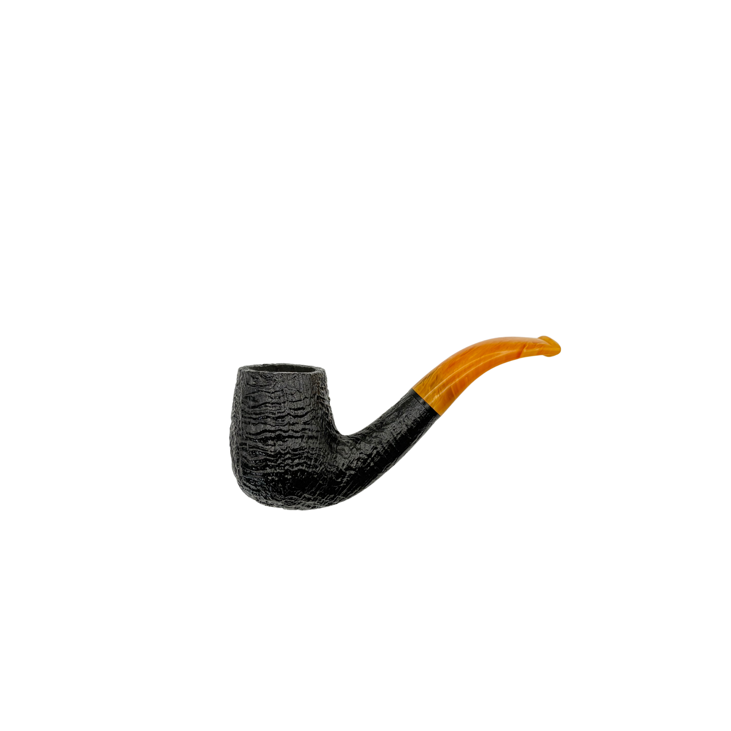 BriarWorks Classic Petite Bent Rusticated Billiard Pipe w/ Orange Swirl Stem